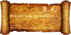Miklóssy Annamária névjegykártya